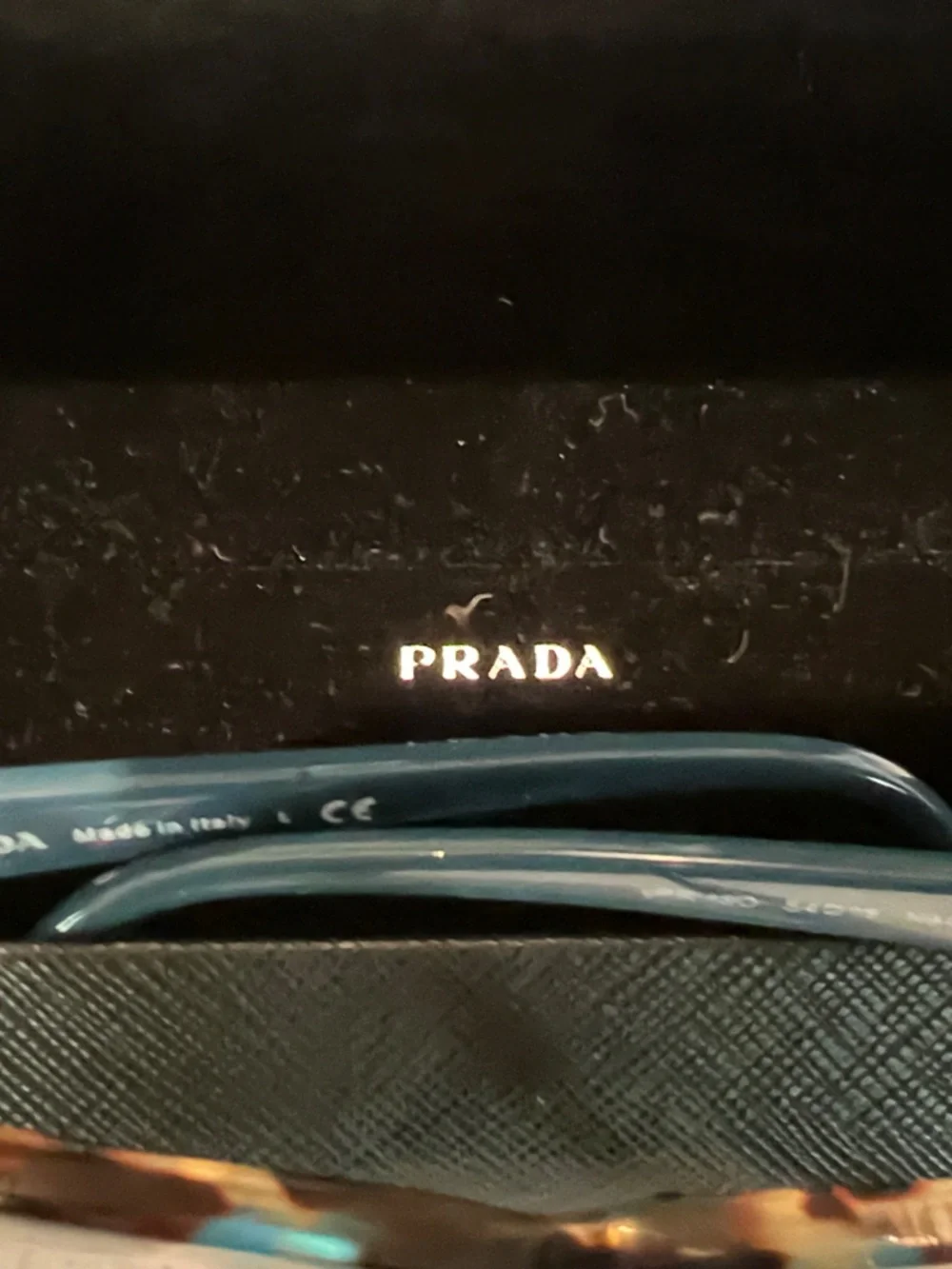 Prada Women’s Modified Cateye Tortoiseshell Front with Blue Temples Eyeglasses